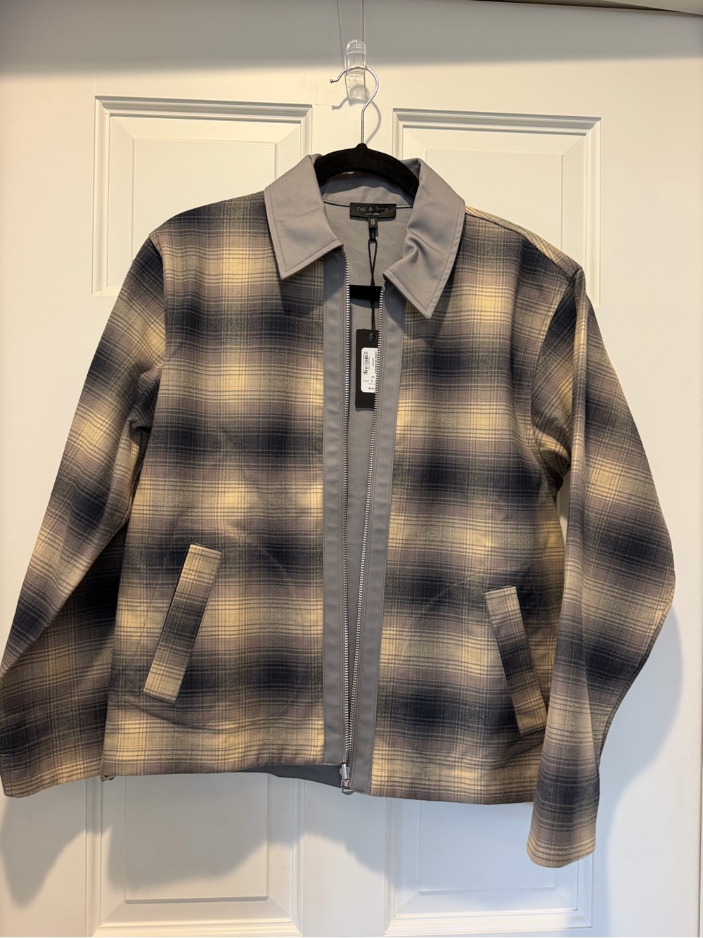 rag & bone Reversible Plaid Utility Zip Jacket in Beige and Blue